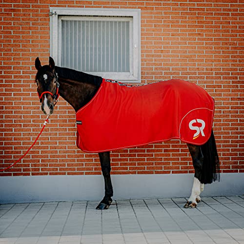 Sunride Abschwitzdecke für Pferde (Boston) aus Softshell mit Fleece - schnelltrocknend, reflektierend und schmutzabweisend (105 cm, rot) von SUNRIDE