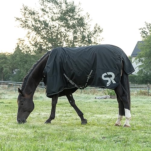 SUNRIDE Regendecke 50g für Pferde (Dublin) - mit Unterdecken kombinierbar - 100% wasserdicht - 5.000mm Wassersäule - extrem atmungsaktiv - 600D - schwarz (140cm) von SUNRIDE