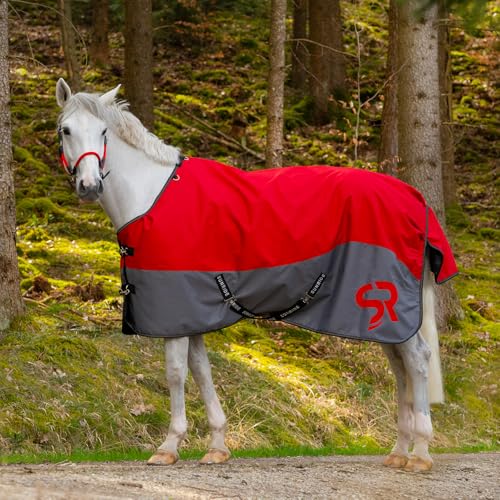 SUNRIDE Winterdecke 100g für Pferde (Stockholm) - mit Unterdecken kombinierbar - wasserdicht - 3.000mm Wassersäule - extrem atmungsaktiv - 1200D - rot (165 cm) von SUNRIDE