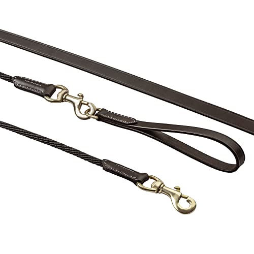 Sunride teilbare Schlaufzügel (Hilfszügel) für Pferde, aus Echtleder und Kordel, mit Sattelschlaufen (Pony 400 cm, braun) von SUNRIDE