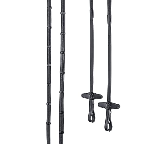 SUNRIDE teilbare Gummizügel mit Stegen für Pferde, aus weichem Echtleder und griffigem Gummi (Full 280 cm, schwarz) von SUNRIDE