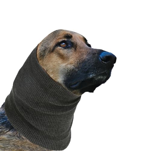 SUNTRADE Beruhigende Hunde-Kapuze mit Ohrenschutz, Kopfschutz, Fellpflege und Bad-Nackenwärmer (Grau, L) von SUNTRADE