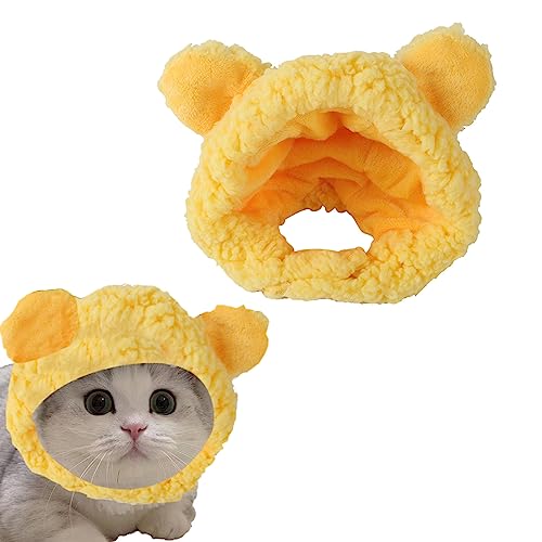 SUNTRADE Warme verstellbare süße Katze Kostüm Bärenhut, weiche kleine Haustier Kopfbedeckung Bär Hut für Katze Welpen Hund (gelb) von SUNTRADE