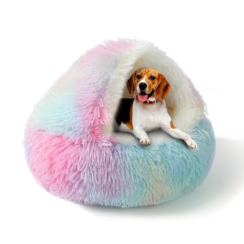 SUOXU Beruhigendes kleines Hundebett, großes Katzenbett, warmes, kuscheliges Plüsch-Winterbett für Hunde, rutschfeste Unterseite, maschinenwaschbar, Anti-Angst-Haustier-Sofa mit Kapuze für Katzen SUOXU Beruhigendes kleines Hundebett, großes Katzenbett, warmes, kuscheliges Plüsch-Winterbett für Hunde, rutschfeste Unterseite, maschinenwaschbar, Anti-Angst-Haustier-Sofa mit Kapuze für Katzen von SUOXU