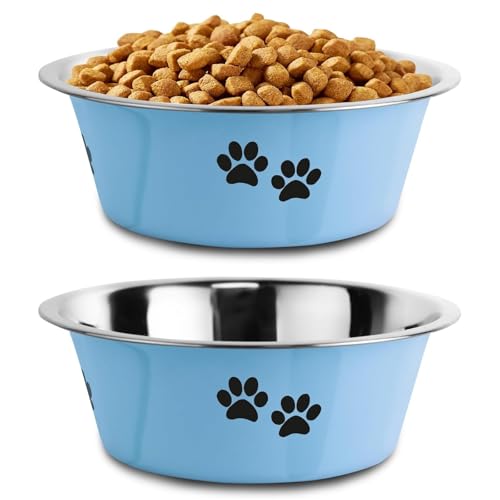 SUOXU Edelstahl-Hundenäpfe, Rutschfester Gummiboden, rutschfestes Metall, isolierte Hundenäpfe für große, mittelgroße und kleine Rassen (Blau, M-1560 ml) von SUOXU
