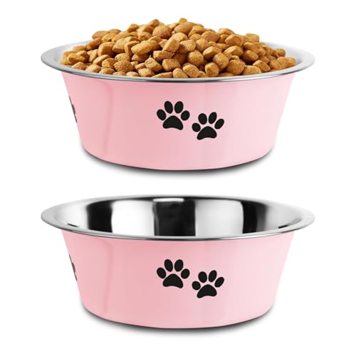 SUOXU Edelstahl-Hundenäpfe, Rutschfester Gummiboden, rutschfestes Metall, isolierte Hundenäpfe für große, mittelgroße und kleine Rassen (Rosa, S-860 ml) von SUOXU