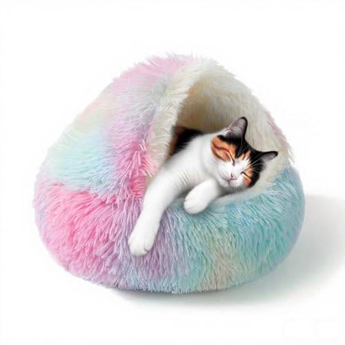 SUOXU Höhlenbett für Hauskatzen, waschbares, Flauschiges Plüschbett gegen Angstzustände, weicher, selbstwärmender Schlafsack, geeignet für Kätzchen und kleine Haustiere unter 7 kg von SUOXU