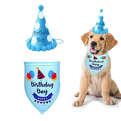 SUOXU Hunde-Geburtstags-Halstuch, niedlicher Hunde-Geburtstagsparty-Hut,Baumwoll-Dreiecks-Schal,Welpen-Geburtstags-Outfit,Pet-Happy Birthday-Bandana,Geschenk und Partyzubehör Dekorationsset von SUOXU