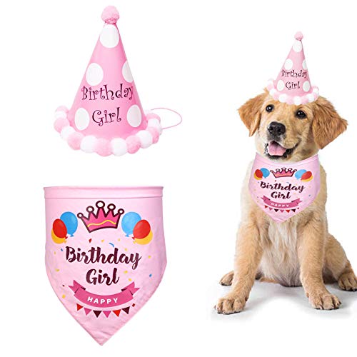 SUOXU Hunde-Geburtstags-Halstuch, niedlicher Hunde-Geburtstagsparty-Hut,Baumwoll-Dreiecks-Schal,Welpen-Geburtstags-Outfit,Pet-Happy Birthday-Bandana,Geschenk und Partyzubehör Dekorationsset von SUOXU