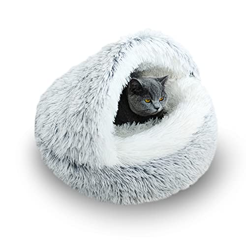 SUOXU Katzen-Haustierhöhle, Bett für Wohnungskatzen unter 8 kg, warmes, gemütliches, weiches Plüsch, rutschfeste Unterseite, Katzen- und Hundeschlafende (Grau, 53 cm) von SUOXU