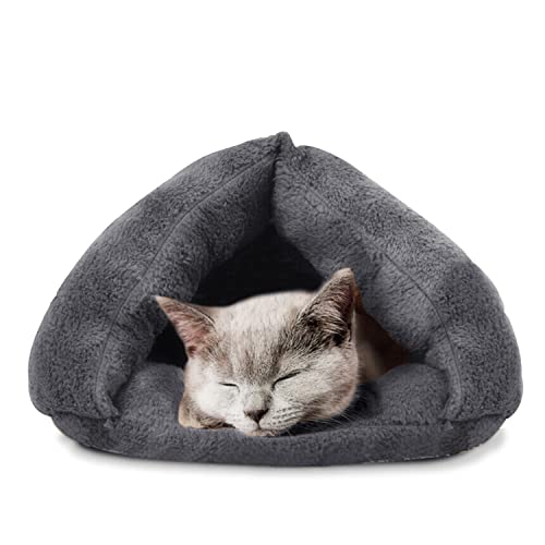 SUOXU Katzenbett, maschinenwaschbar, warmer Fleece-Schlafsack, kleines Haustierbett, für Welpen, Kätzchen, Haustier, Innenbereich, Schlummerfunktion, weiches Plüsch, beruhigendes Bett, Zelthaus, von SUOXU