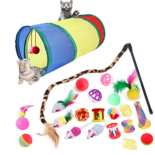 SUOXU Katzenspielzeug Set,22 Stück interaktives Katzen Spielzeug - mit Katzentunnel Katzen spielzeugmäuse Spielzeug Variety Pack für Indoor-Kitty (Style 1) von SUOXU