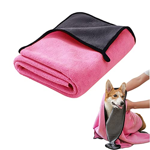 Super saugfähiges Hundehandtuch, schnell trocknend, weich, geeignet für kleine, mittelgroße Hunde, Katzen, Haustierpflege, saugfähiges Badetuch (Rosa) von SUOXU