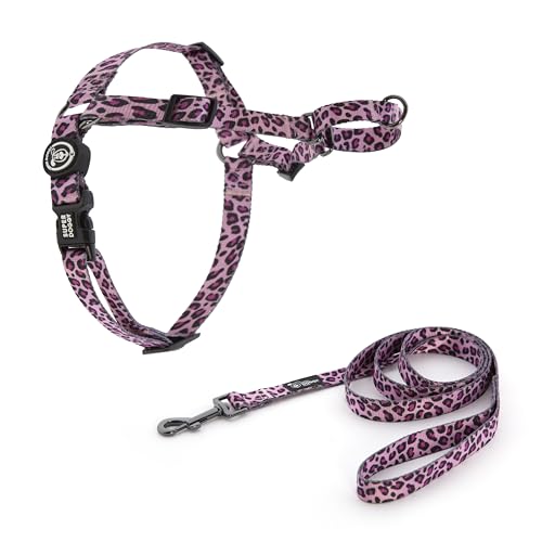 SUPER DOGGY Anti-Zug-Geschirr für Hunde - Easy Walk Geschirr mit Leine - Brusthalsband Für große, mittlere und kleine Hunde - Trainingsgeschirr, Verringert Erstickungsgefahr (Pink Leopard, S) von SUPER DOGGY
