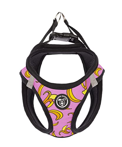SUPER DOGGY Hundegeschirr Kleiner Hund, Reflektierendes, Atmungsaktives Brustgeschirr, Welpengeschirr für Kleine und Mittelgroße Hunde (Pink Bananas, M) von SUPER DOGGY