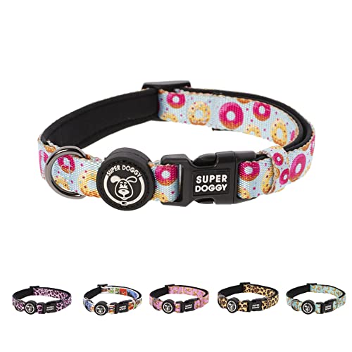 SUPER DOGGY Hundehalsband Nylon Verstellbar - für Kleine, Mittel & Große Hunde - Halsband Hund Katze Welpe - Verstellbares, Weich & Komfort - zum Wandern oder Radfahren (Donuts, (L (40-65cm)) von SUPER DOGGY