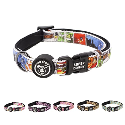 SUPER DOGGY Hundehalsband Nylon Verstellbar - für Kleine, Mittel & Große Hunde - Halsband Hund Katze Welpe - Verstellbares, Weich & Komfort - zum Wandern oder Radfahren (Cómic, S (25-40 cm)) von SUPER DOGGY