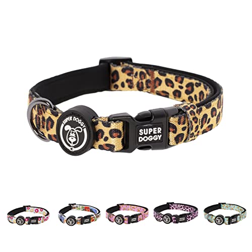 Hundehalsband Nylon Verstellbar - für Kleine, Mittel & Große Hunde - Halsband Hund Katze Welpe - Verstellbares, Weich & Komfort - zum Wandern oder Radfahren (L (40-65cm), Leopard) von SUPER DOGGY