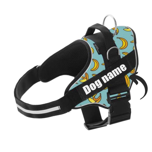 SUPER DOGGY Personalisiertes Hundegeschirr - Reflektierendes und sicheres Hundegeschirr - Brustgeschirr mit 2 Namensschildern - Geschirr für kleine, Mittlere und Große Hunde (Blue Banana, M 13-22KG) von SUPER DOGGY