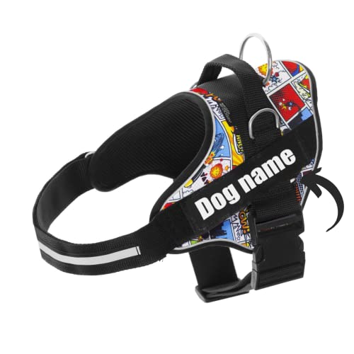 SUPER DOGGY Personalisiertes Hundegeschirr - Reflektierendes und sicheres Hundegeschirr - Brustgeschirr mit 2 Namensschildern - Geschirr für kleine, Mittlere und Große Hunde (Cómic, M 13-22KG) von SUPER DOGGY