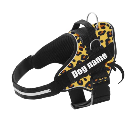 Personalisiertes Hundegeschirr - Reflektierendes und sicheres Hundegeschirr - Brustgeschirr mit 2 Namensschildern - Geschirr für kleine, Mittlere und Große Hunde (Leopard, L 21-32KG) von SUPER DOGGY
