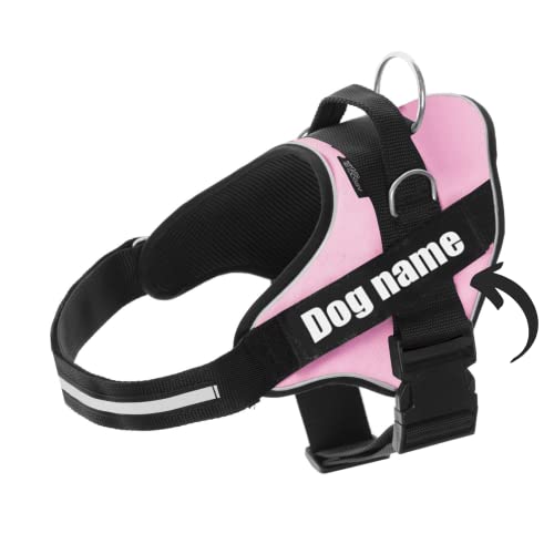 SUPER DOGGY Personalisiertes Hundegeschirr - Reflektierendes und sicheres Hundegeschirr - Enthält 2 Namensschilder, Klein, Mittel und Groß - Qualität und Beständigkeit (Rosa, S 6-14KG) von SUPER DOGGY