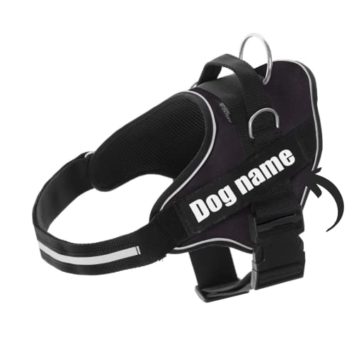 Personalisiertes Hundegeschirr - Reflektierendes und sicheres Hundegeschirr - Enthält 2 Namensschilder, Klein, Mittel und Groß - Qualität und Beständigkeit (Negro, XL30-45KG) von SUPER DOGGY
