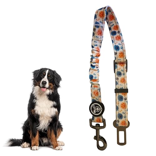 SUPER DOGGY Sicherheitsgurt für Hunde Verstellbar mit elastischer Dämpfung - Mit einzigartigen Designs für alle Fahrzeugtypen (50-75 cm) (Bones & Footprints) von SUPER DOGGY