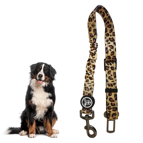 SUPER DOGGY Sicherheitsgurt für Hunde Verstellbar mit elastischer Dämpfung - Mit einzigartigen Designs für alle Fahrzeugtypen (50-75 cm) (Leopard) von SUPER DOGGY