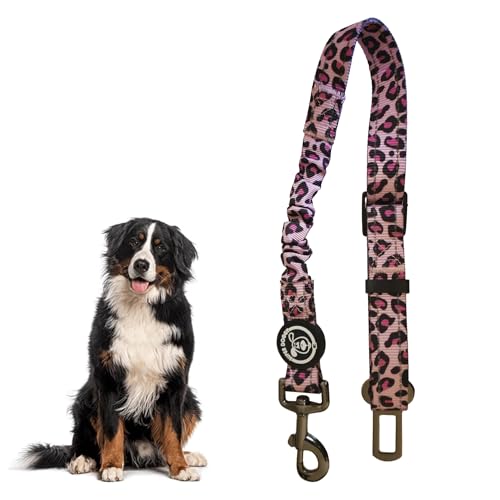 SUPER DOGGY Sicherheitsgurt für Hunde Verstellbar mit elastischer Dämpfung - Mit einzigartigen Designs für alle Fahrzeugtypen (50-75 cm) (Pink Leopard) von SUPER DOGGY