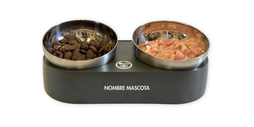 SUPER DOGGY Erhöhter und geneigter Edelstahlnapf – Personalisierter Futternapf mit dem Namen Ihres Haustieres – Rutschfester Futternapf ohne Verschütten, für Katzen und kleine Hunde von SUPER DOGGY