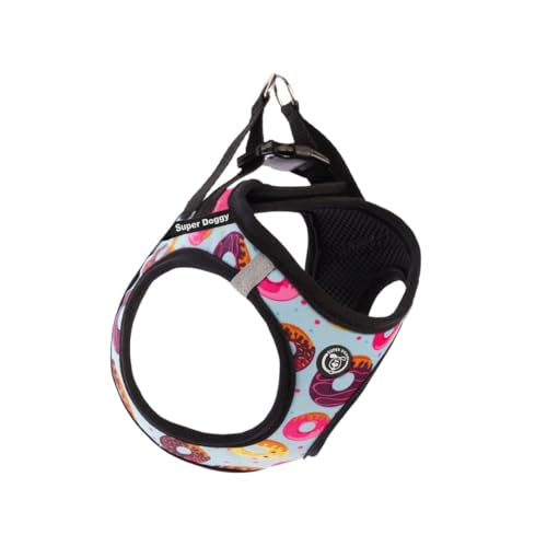 SUPER DOGGY Personalisierbares Hundegeschirr – Für Kleine und Mittelgroße Hunde – Inklusive 2 Namensetiketten – Reflektierendes und Sicheres Hundegeschirr – Anti-Zug und Verstellbar. (Donuts, M) von SUPER DOGGY