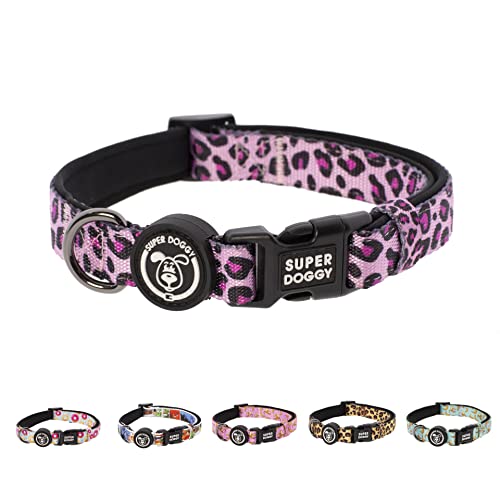 SUPER DOGGY Hundehalsband Nylon Verstellbar - für Kleine, Mittel & Große Hunde - Halsband Hund Katze Welpe - Verstellbares, Weich & Komfort - zum Wandern oder Radfahren (Pink Leopard, (S (25-40cm)) von SUPER DOGGY