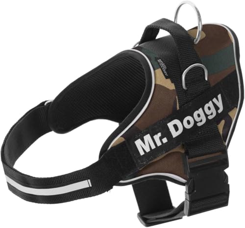 SUPER DOGGY Personalisiertes Arnes für Hunde, klein, mittel und groß, mit 2 Namensschildern, reflektierend und sicher (XXS 1,5-3,5 kg, Camouflage) von SUPER DOGGY