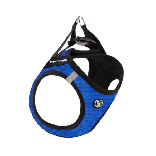 SUPER DOGGY Personalisiertes Katzengeschirr, inklusive 2 Namensschildern, verstellbar, reflektierend, weiche und atmungsaktive Weste, Anti-Ziehgeschirr für Katze (Blau, XS) von SUPER DOGGY