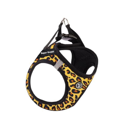SUPER DOGGY Personalisiertes Katzengeschirr, inklusive 2 Namensschildern, verstellbar, reflektierend, weiche und atmungsaktive Weste, Anti-Ziehgeschirr für Katze (Leopard, S) von SUPER DOGGY