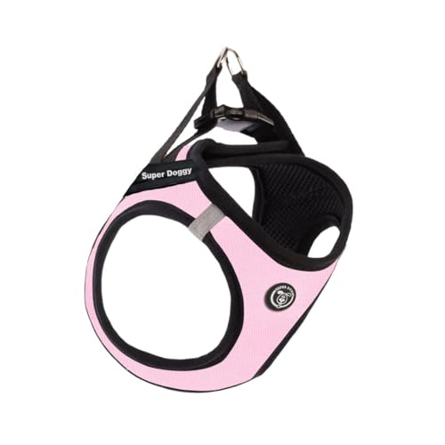 SUPER DOGGY Personalisiertes Katzengeschirr, inklusive 2 Namensschildern, verstellbar, reflektierend, weiche und atmungsaktive Weste, Anti-Ziehgeschirr für Katze (Rosa, S) von SUPER DOGGY