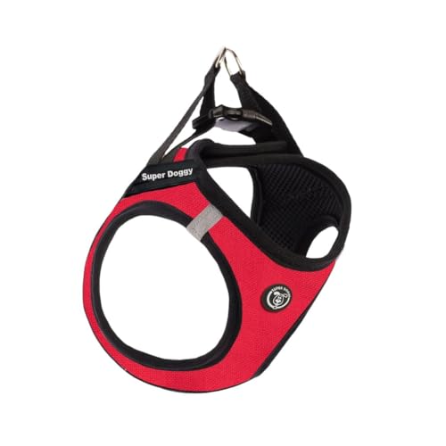 SUPER DOGGY Personalisiertes Katzengeschirr, inklusive 2 Namensschildern, verstellbar, reflektierend, weiche und atmungsaktive Weste, Anti-Ziehgeschirr für Katze (Rot, XS) von SUPER DOGGY