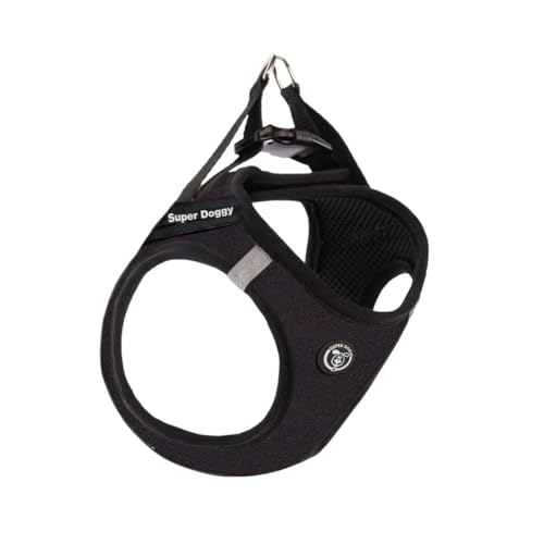 SUPER DOGGY Personalisiertes Katzengeschirr, inklusive 2 Namensschildern, verstellbar, reflektierend, weiche und atmungsaktive Weste, Anti-Ziehgeschirr für Katze (Schwarz, S) von SUPER DOGGY