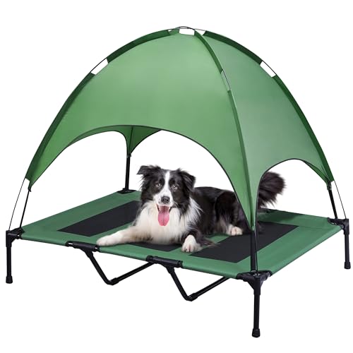SUPERJARE XLarge Outdoor Hundebett, erhöhtes Haustierbett mit Baldachin, tragbar für Camping oder Strand, strapazierfähiges 1680D Oxford-Gewebe, extra Tragetasche, Grün von SUPERJARE
