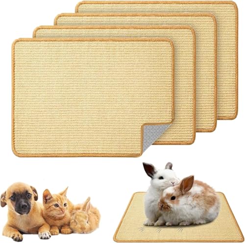 30x40 cm Kaninchen Kratzmatte - Natürliche Sisal Kratzmatte für Katzen & Kleintiere - Kratz- und Schlafunterlage für Meerschweinchen, Chinchillas & Frettchen (4er-Set) von SUPERPAWS