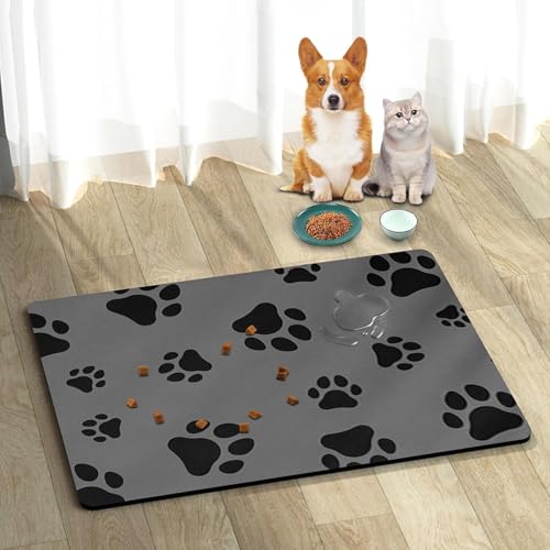 45 x 75cm Fressnapf-Unterlage für Haustiere – Saugfähige Hundefutter-Matte, Fleckenfreie Katzennapf-Matte für Futter & Wasser, Leicht zu Reinigen, Schnelltrocknend (Pfoten-Design A, 45 * 75cm) von SUPERPAWS