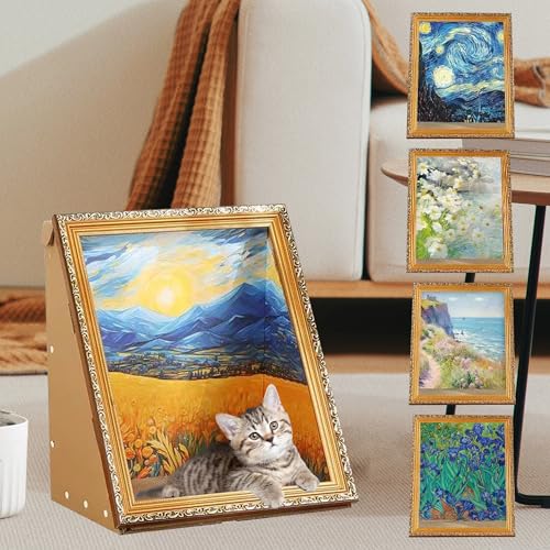 Art 3D-Ölgemälde Katzennest für Künstler, Kätzchen, Kunstrahmen, Katzenbett mit Kratzbrett, Katzenkratzunterlage für alle Jahreszeiten, Indoor-Katzenspielzeughaus (Landschaft, Vintage-Rahmen) von SUPERPAWS