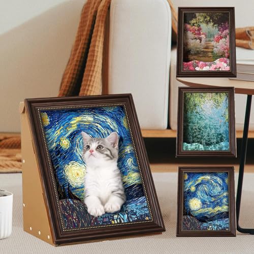 Art 4D Ölgemälde Katzennest für Künstler Kätzchen Kunst Rahmen Katzenbett mit Kratzbrett Katzenkratzpad für alle Jahreszeiten Indoor Katzenspielzeug Haus (Sternennacht 4D, Vintage Rahmen) von SUPERPAWS