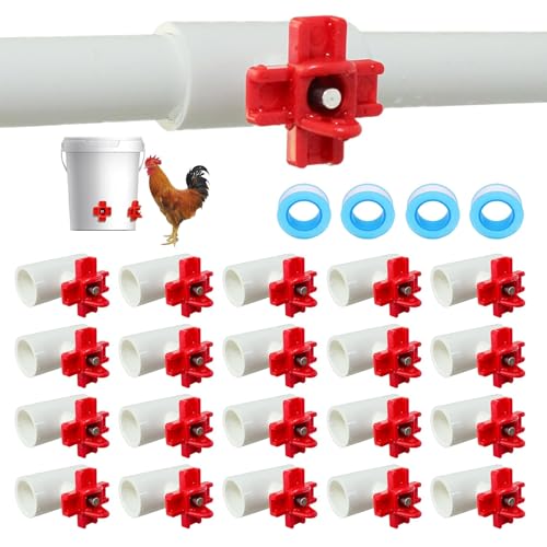 Automatische Hühnerbewässerung für Enten, Wachteln, Vögel, Outdoor, Kunststoff, Hühner-Wasser-Futterschalen, Geflügel, Wasser-Futterstation für Küken, Enten, Gans, Truthahn und Häschen (Weiß und Rot von SUPERPAWS
