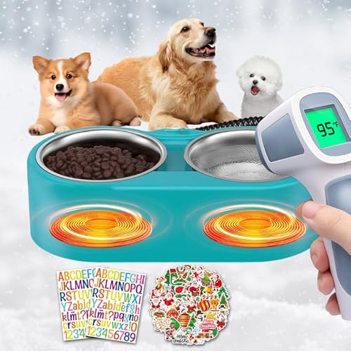 Beheizter Wassernapf für Katzen Hunde, Beheizter Futternapf 1,332.4 g mit abnehmbarem Edelstahl-Doppelnapf Wärmer Wasser und Futter, wasserdichte beheizte Hundenapf Outdoor für Haustier im Winter mit von SUPERPAWS