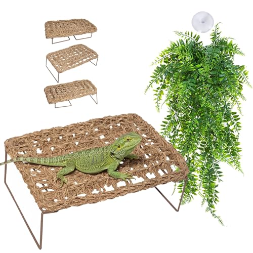 Einsiedler-Krabben-Hängematte, rechteckig, verstellbare Metallbeine, Sonnenplattform, Reptilien-Tankzubehör, Schopf-Hängematte mit Landschaftsranken, Schlangenbett, Lebensraum für Eidechse, Leopard von SUPERPAWS