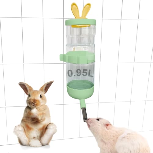 Hamster-Wasserspender, kleine Tier-Wasserflasche, automatischer Flaschenspender, große Kapazität für Kaninchen, Meerschweinchen, Hamster, Frettchen, Chinchillas, Igel und Nagetiere (Grün, 950 ml) von SUPERPAWS
