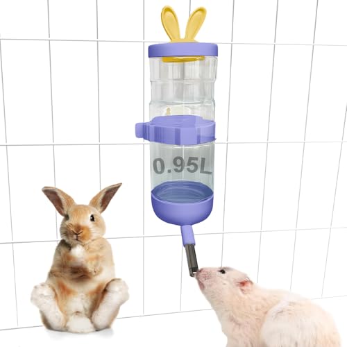 Hamster-Wasserspender, kleine Tier-Wasserflasche, automatischer Flaschenspender, große Kapazität für Kaninchen, Meerschweinchen, Hamster, Frettchen, Chinchillas, Igel und Nagetiere (lila, 950 ml) von SUPERPAWS