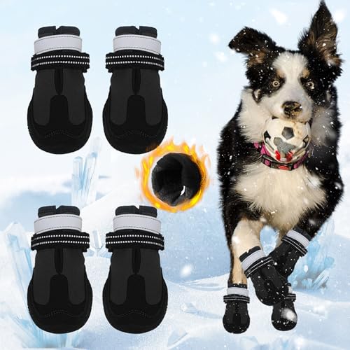 Hundeschuhe für den Winter, rutschfeste schützende Hundestiefel, warm und wasserdicht, Baumwolle, Pfotenschutz für Schnee, Regen, Outdoor, große, kleine, mittelgroße Hunde (Schwarz, #6 (8 x 6,5 cm) (L Hundeschuhe für den Winter, rutschfeste schützende Hundestiefel, warm und wasserdicht, Baumwolle, Pfotenschutz für Schnee, Regen, Outdoor, große, kleine, mittelgroße Hunde (Schwarz, #6 (8 x 6,5 cm) (L von SUPERPAWS